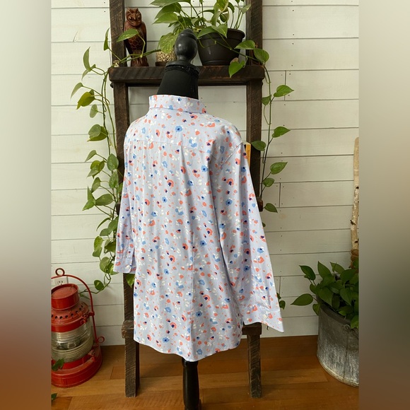 L.L. Bean: Light Blue Button Down Shirt with Poppy Flowers - Picture 10 of 17